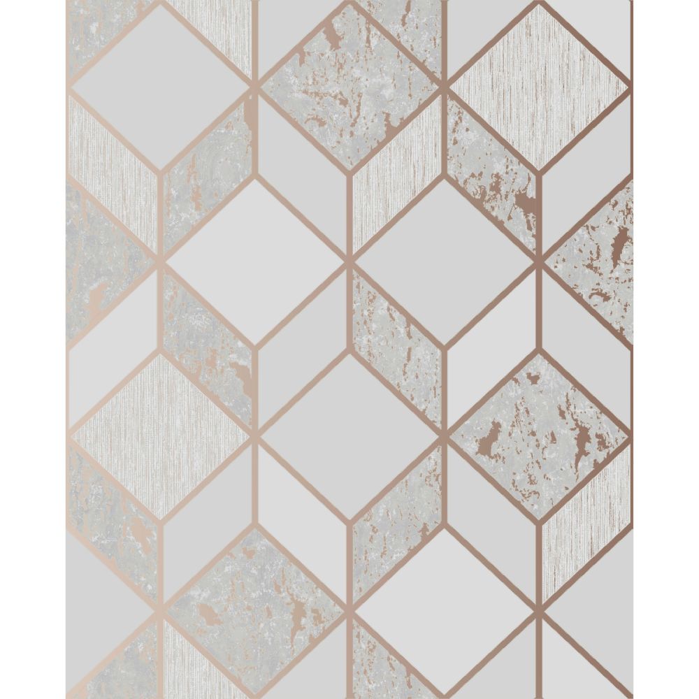 Superfresco 107962 Vittorio Geometric Grey and Rose Gold Removable Wallpaper