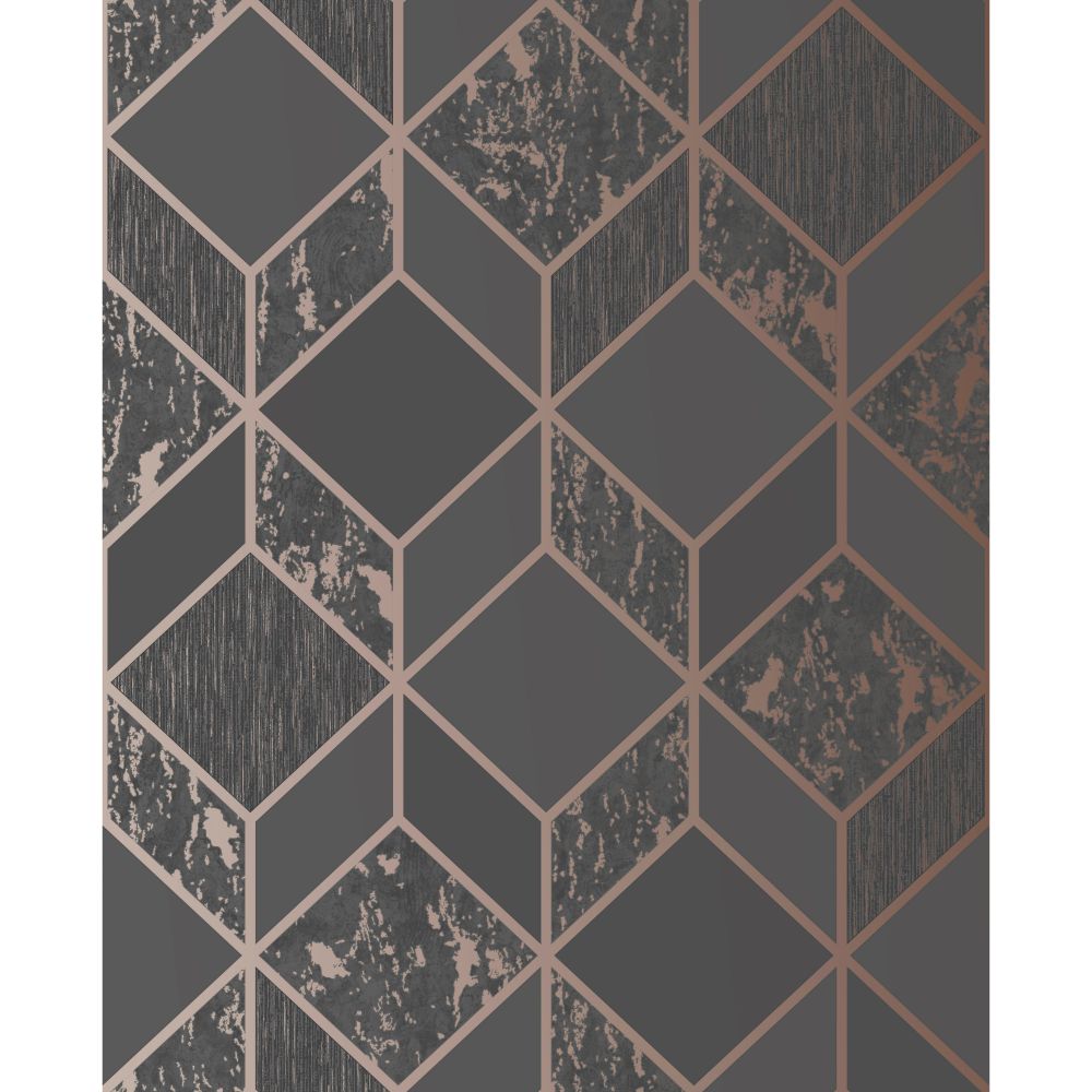 Superfresco 107963 Vittorio Geometric Charcoal and Rose Gold Removable Wallpaper