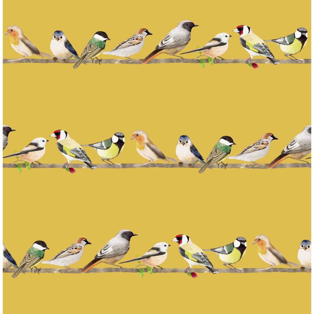 Fresco 107979 Tweeting Ochre Watercolor Birds Removable Wallpaper