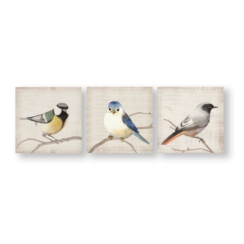 Art For The Home 107988 Perched Birds Canvas Wall Art Set of 3