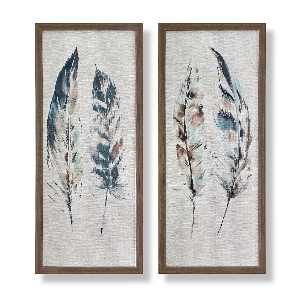 Art For The Home 112070 Painterly Feathers Framed Canvas Wall Art Set of 2