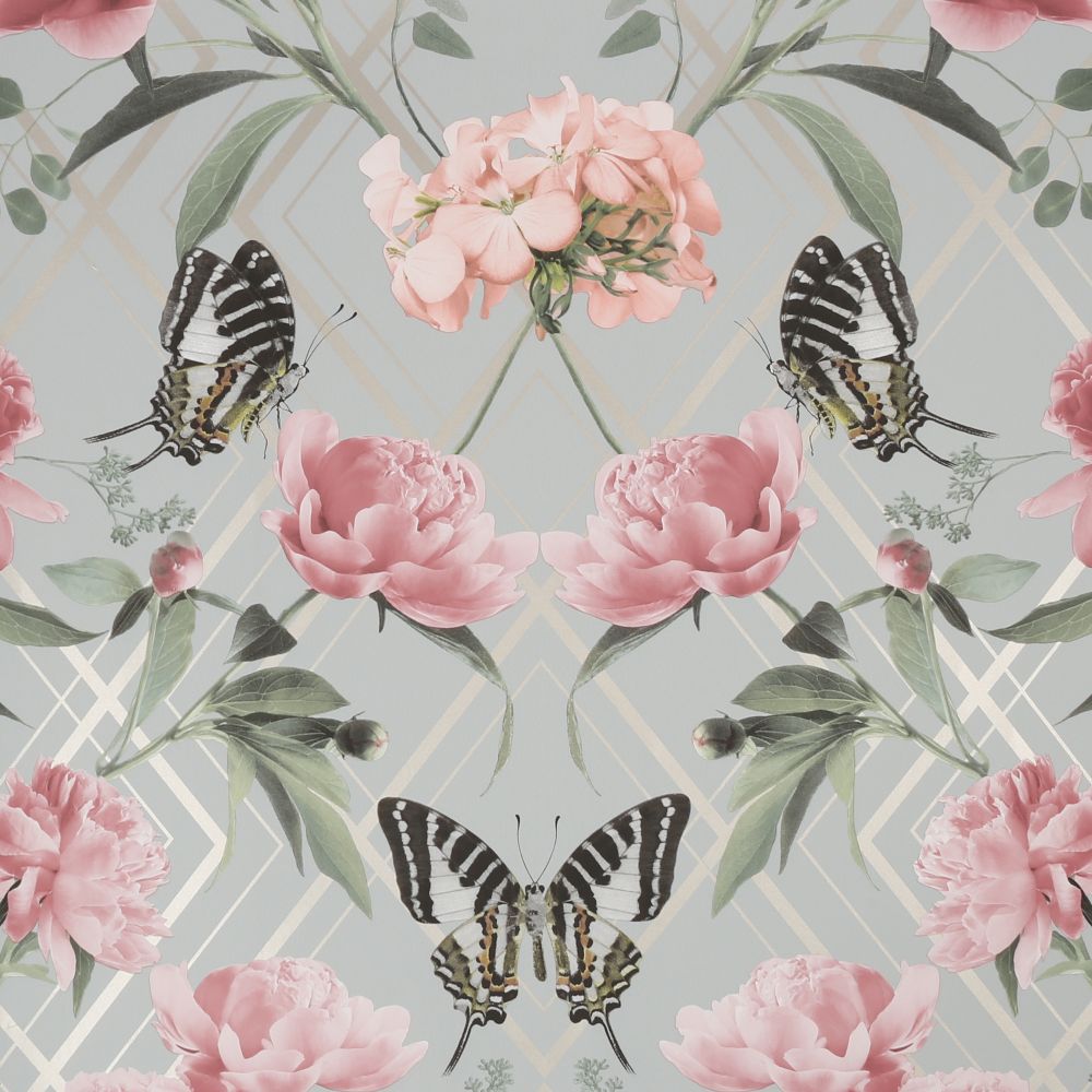 Sublime 112570 Botanical Trellis Grey and Pink Removable Wallpaper