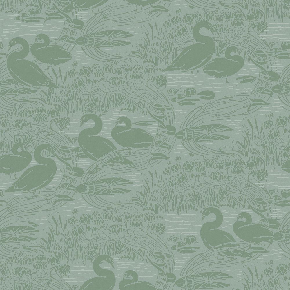 Laura Ashley 118472 Swans Jade Green Wallpaper