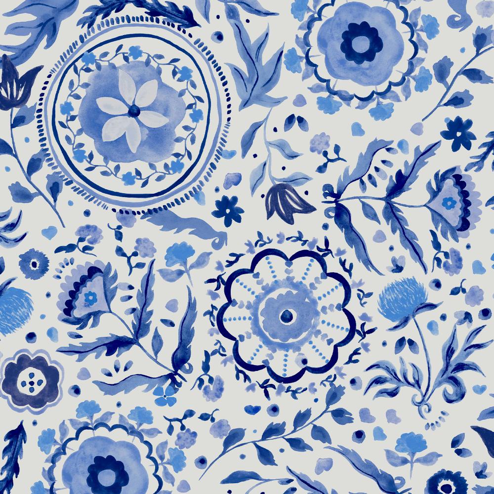 Joules 120881 Festival Flowers Blue Wallpaper