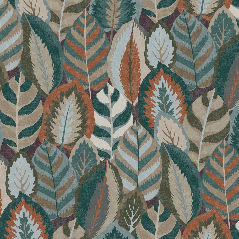 Sublime 121126 Arty Leaves Green, Blue, and Terra Wallpaper