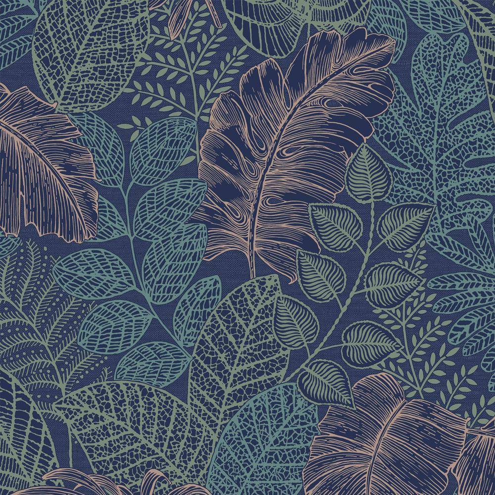 Superfresco Easy 122422 Easy Scattered Leaves Blue and Copper Wallpaper