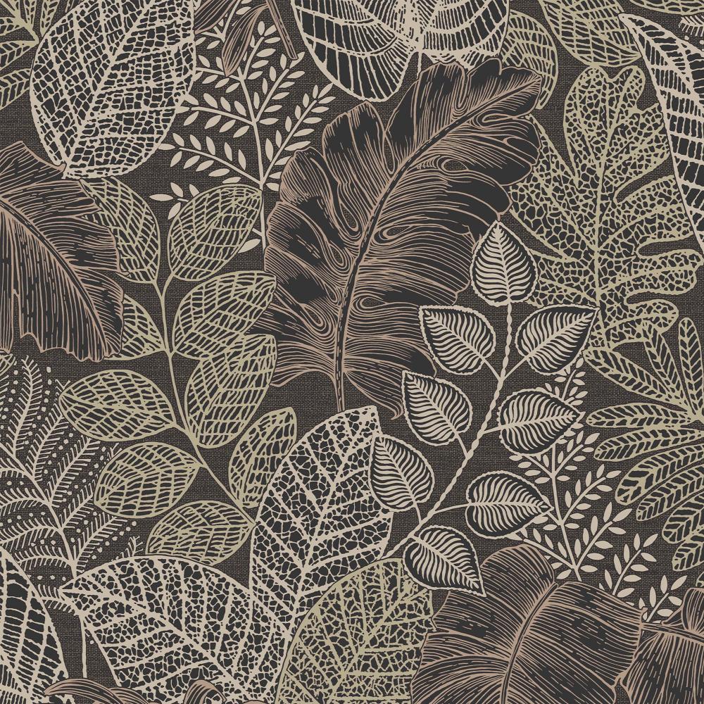 Superfresco Easy 122425 Easy Scattered Leaves Charcoal and Gold Wallpaper