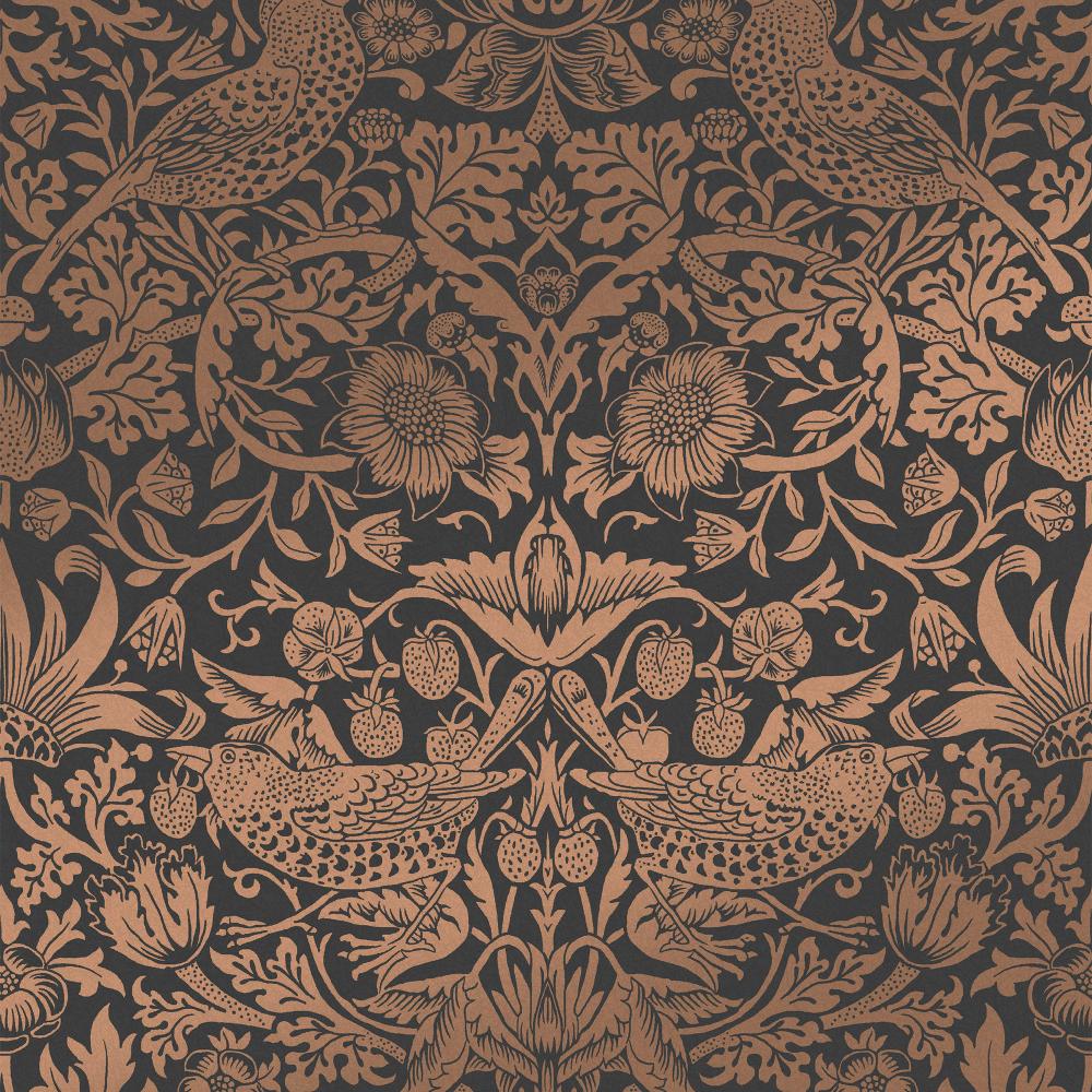 William Morris 124236 Strawberry Thief Fibrous Charcoal Wallpaper