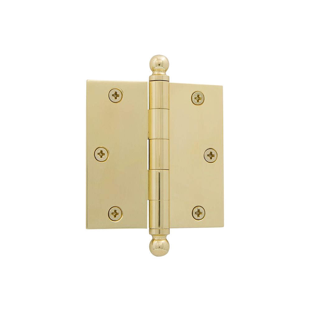 Grandeur by Nostalgic Warehouse 808991 BALHNG 3.5" Ball Tip Residential Hinge with Square Corners in Polished Brass