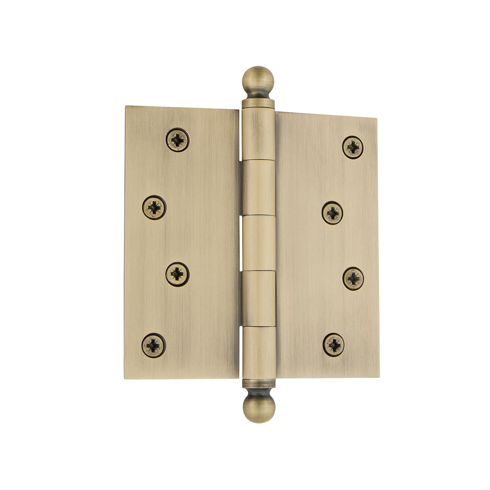 Grandeur by Nostalgic Warehouse 809002 BALHNG 4" Ball Tip Residential Hinge with Square Corners in Vintage Brass