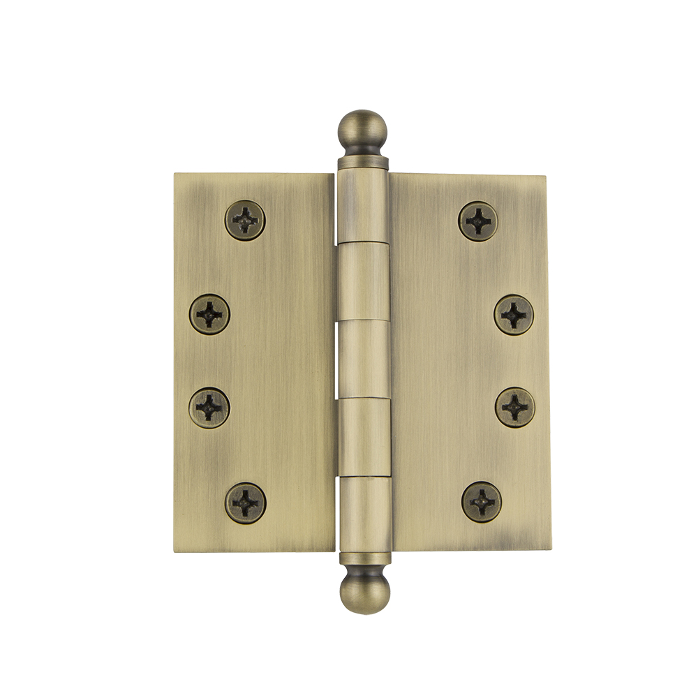 Grandeur by Nostalgic Warehouse 809016 BALHNG 4" Ball Tip Heavy Duty Hinge with Square Corners in Vintage Brass