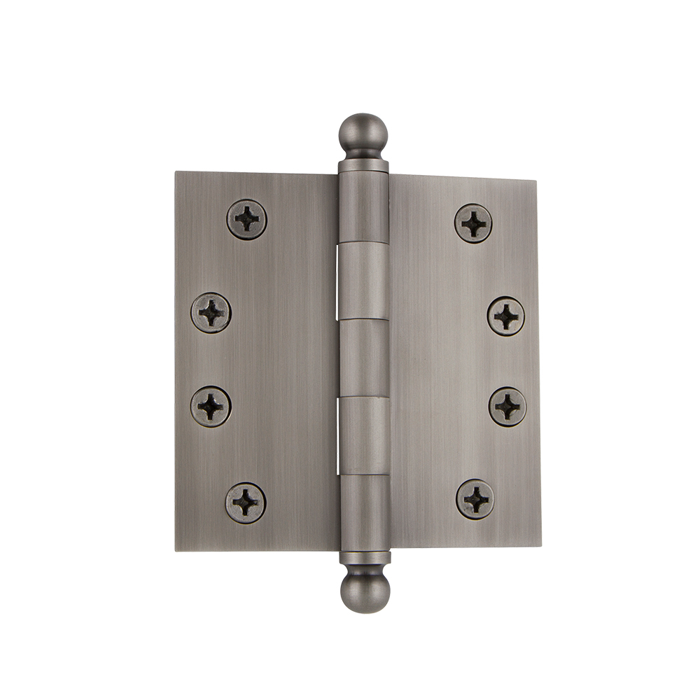 Grandeur by Nostalgic Warehouse 809017 BALHNG 4" Ball Tip Heavy Duty Hinge with Square Corners in Antique Pewter