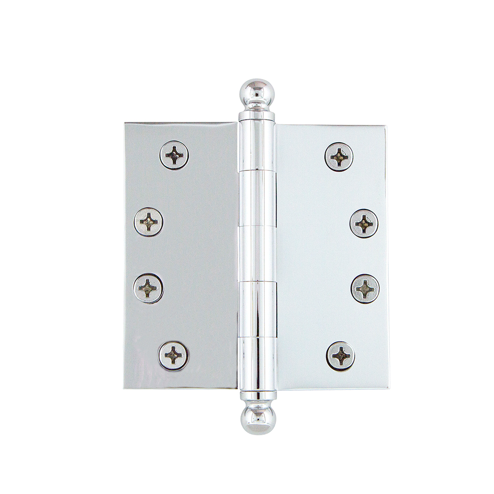 Grandeur by Nostalgic Warehouse 809018 BALHNG 4" Ball Tip Heavy Duty Hinge with Square Corners in Bright Chrome
