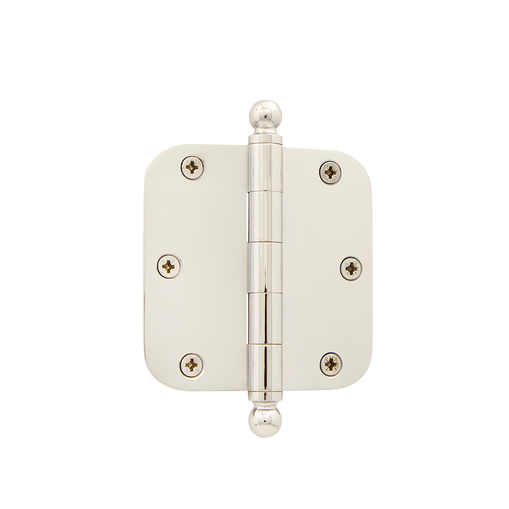 Grandeur by Nostalgic Warehouse 809722 BALHNG 3.5" Ball Tip Residential Hinge with 5/8" Radius Corners in Polished Nickel