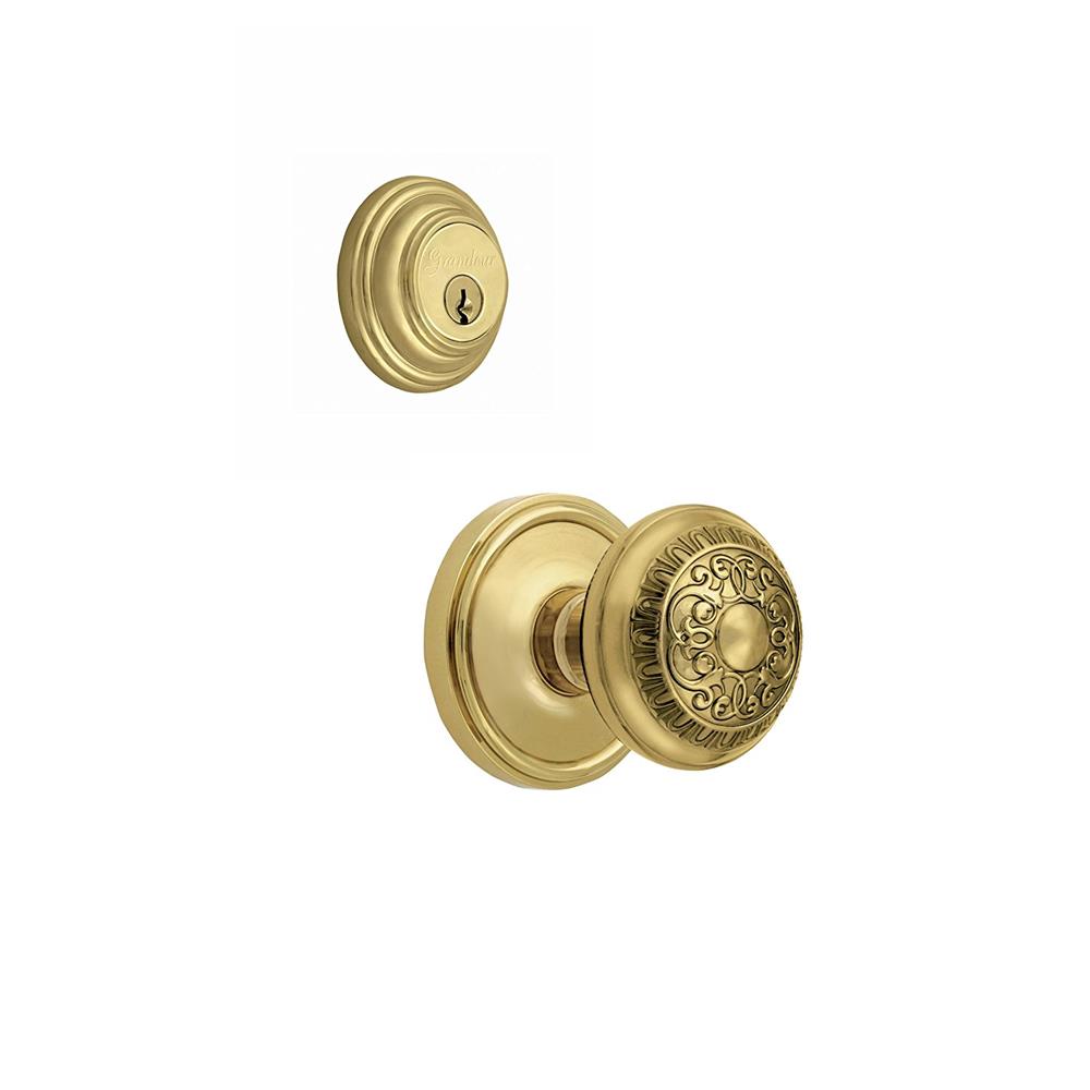 Grandeur by Nostalgic Warehouse Single Cylinder Combo Pack Keyed Differently - Georgetown Rosette with Windsor Knob and Matching Deadbolt in Lifetime Brass