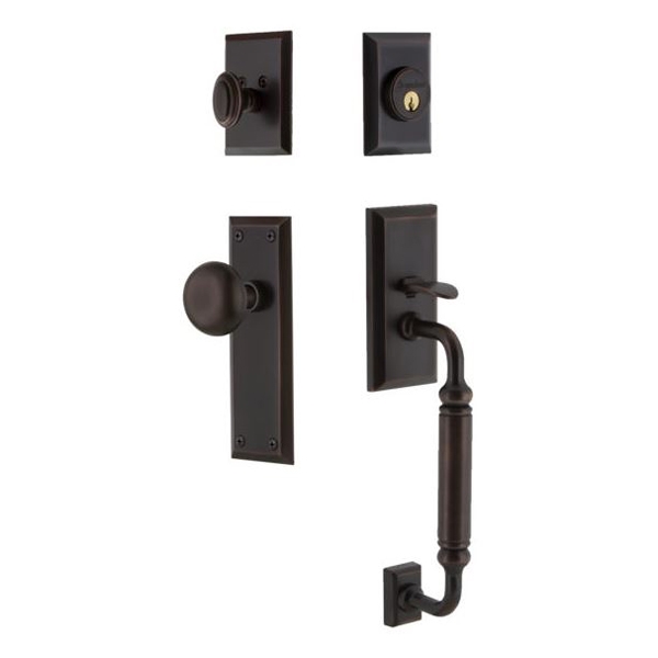 Grandeur by Nostalgic Warehouse FAVCGRFAV Single Cylinder Fifth Avenue C-Grip Handleset with Fifth Avenue Knob in Timeless Bronze