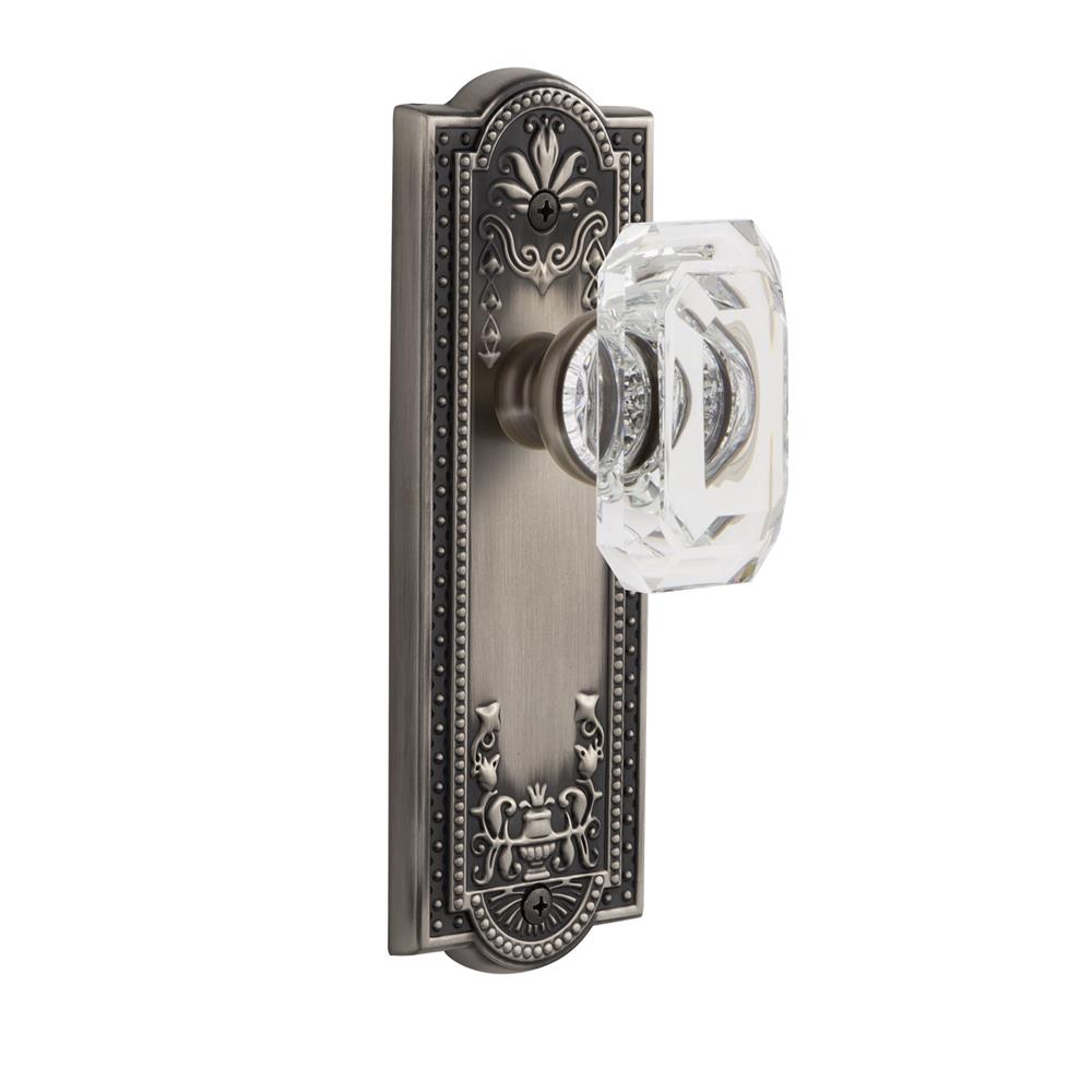 Grandeur by Nostalgic Warehouse 827932 Parthenon Plate Passage with Baguette Crystal Knob in Antique Pewter