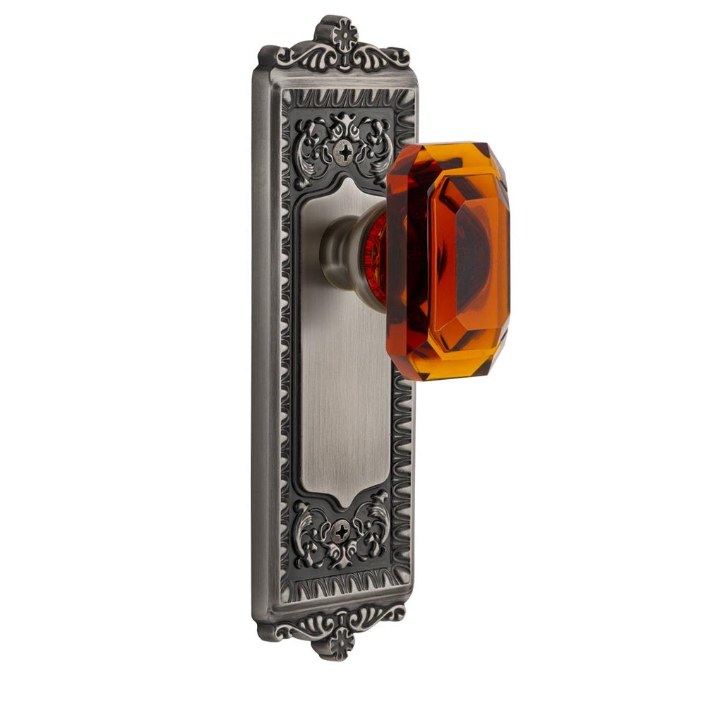 Grandeur by Nostalgic Warehouse 827995 Windsor Plate Passage with Baguette Crystal Knob in Antique Pewter