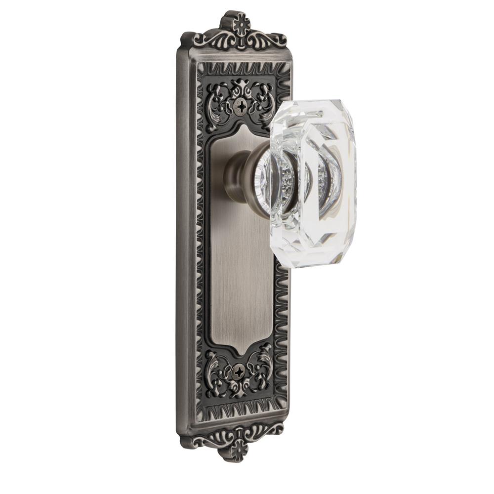 Grandeur by Nostalgic Warehouse 827996 Windsor Plate Passage with Baguette Crystal Knob in Antique Pewter