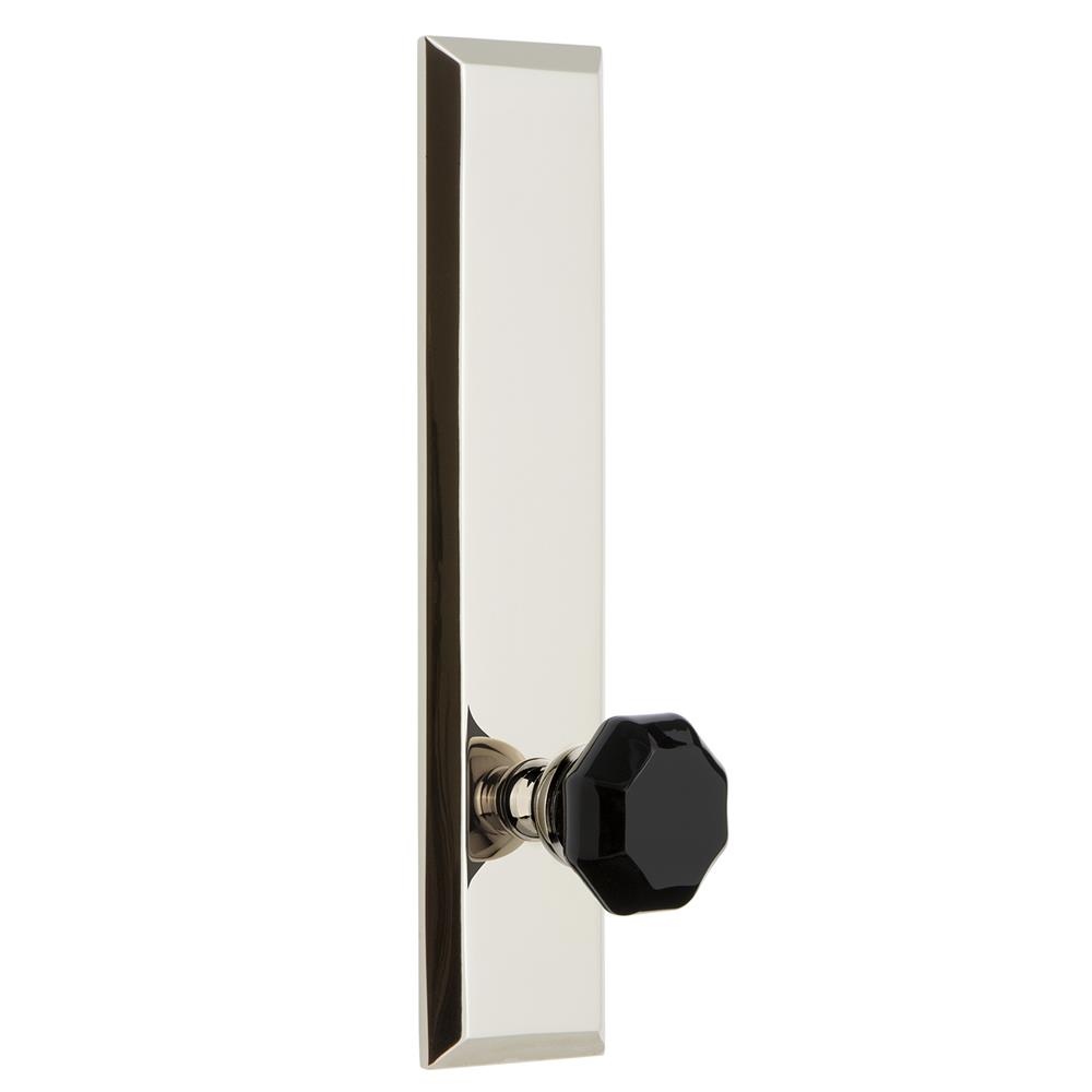 Grandeur by Nostalgic Warehouse FAVLYO Fifth Avenue Plate Privacy Tall Plate Lyon Knob in Polished Nickel