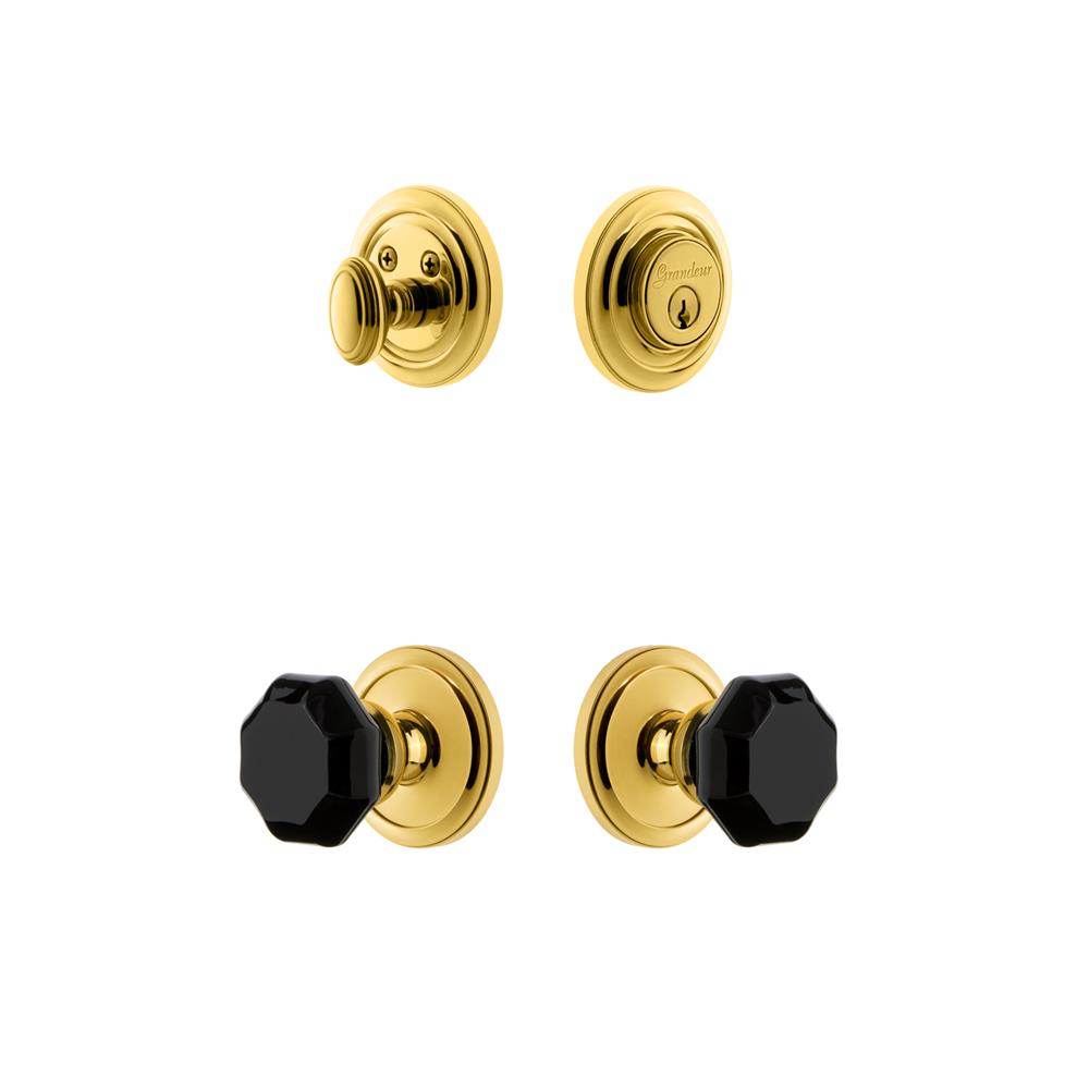 Grandeur by Nostalgic Warehouse CIRLYO Circulaire Rosette with Lyon Knob and matching Deadbolt in Lifetime Brass