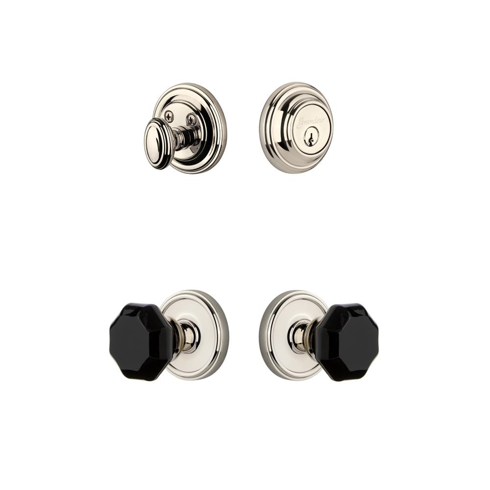 Grandeur by Nostalgic Warehouse GEOLYO Georgetown Rosette with Lyon Knob and matching Deadbolt in Polished Nickel