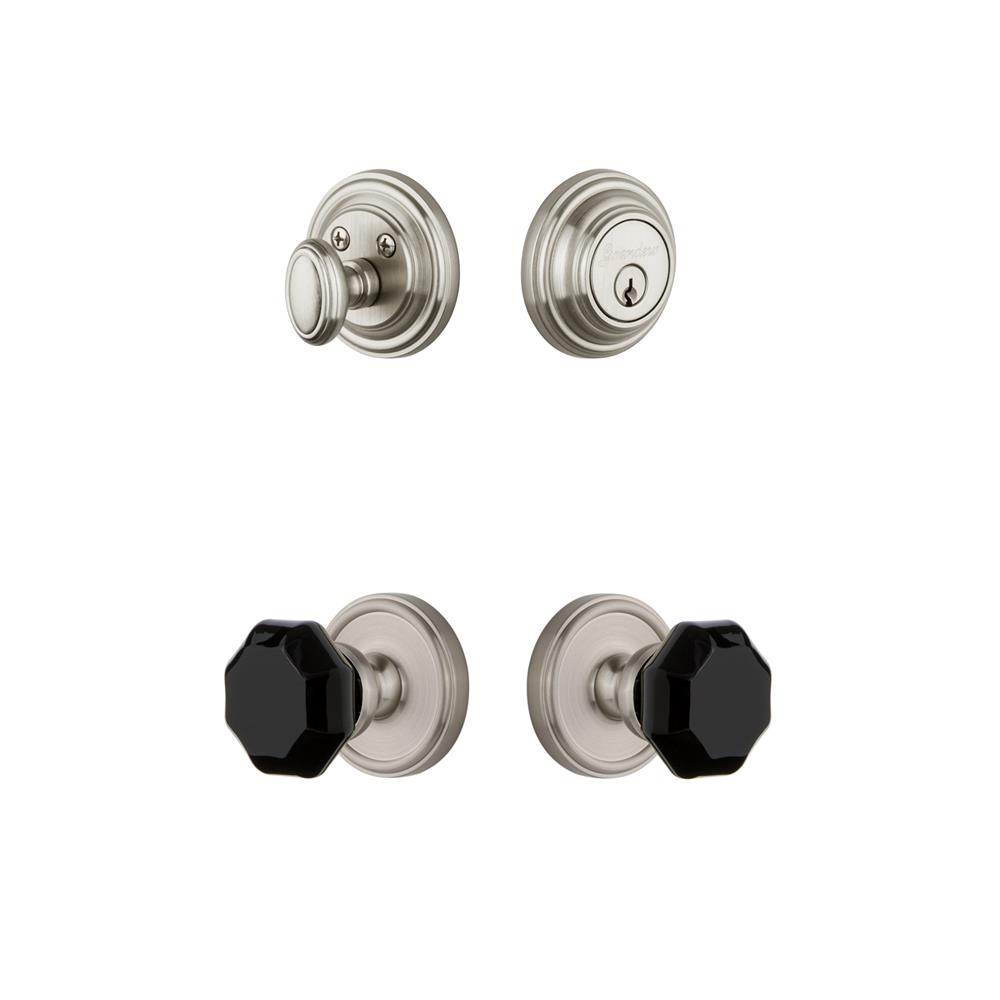 Grandeur by Nostalgic Warehouse GEOLYO Georgetown Rosette with Lyon Knob and matching Deadbolt in Satin Nickel