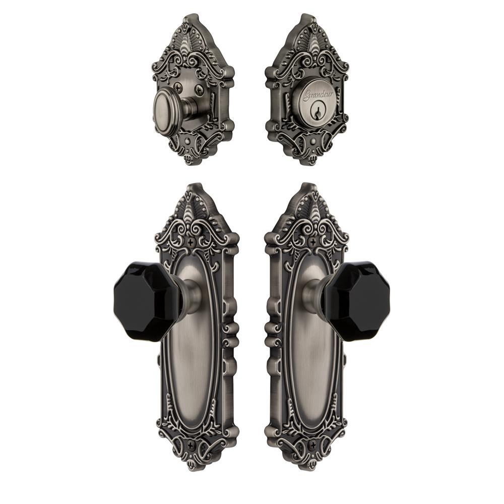Grandeur by Nostalgic Warehouse GVCLYO Grande Victorian Plate with Lyon Knob and matching Deadbolt in Antique Pewter