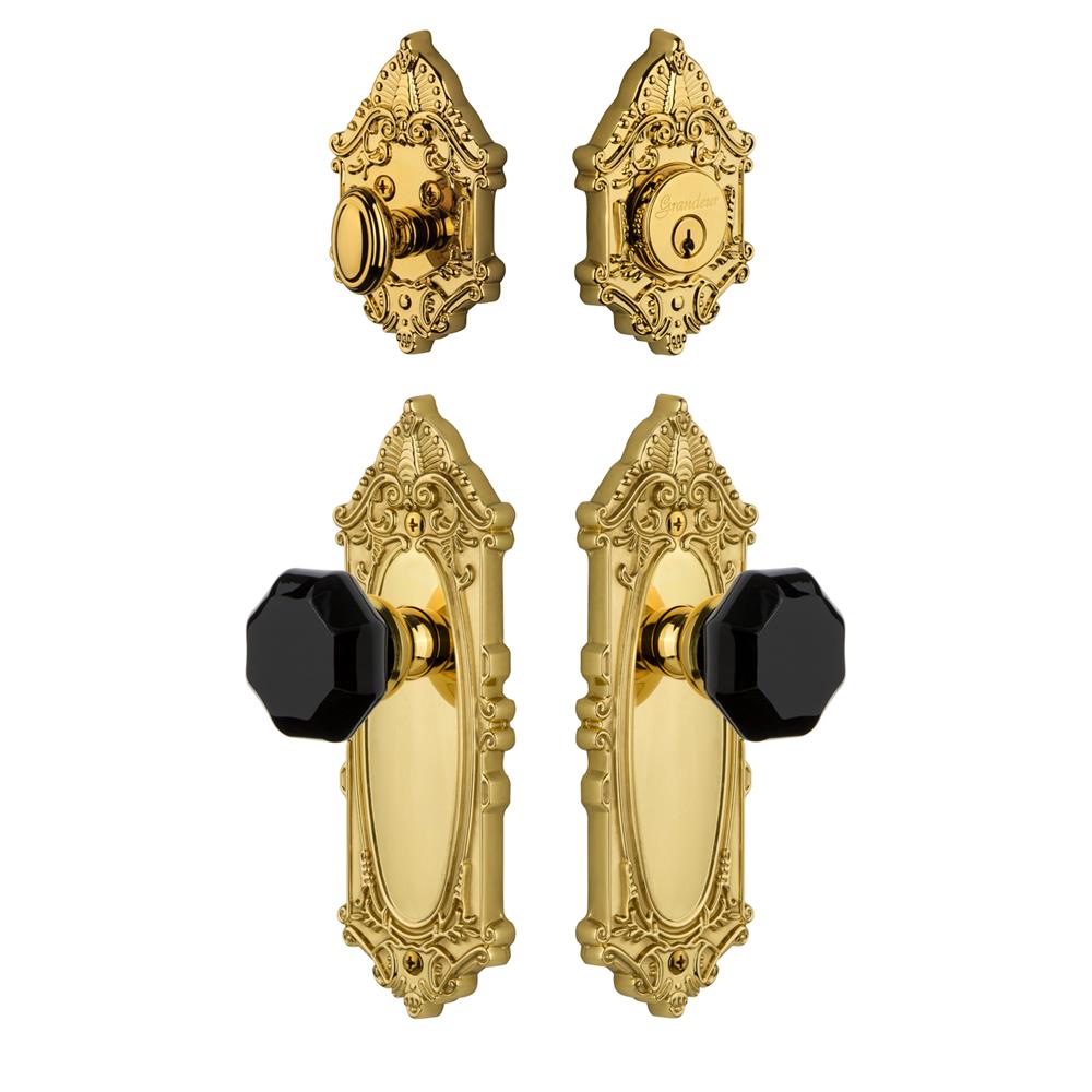 Grandeur by Nostalgic Warehouse GVCLYO Grande Victorian Plate with Lyon Knob and matching Deadbolt in Lifetime Brass