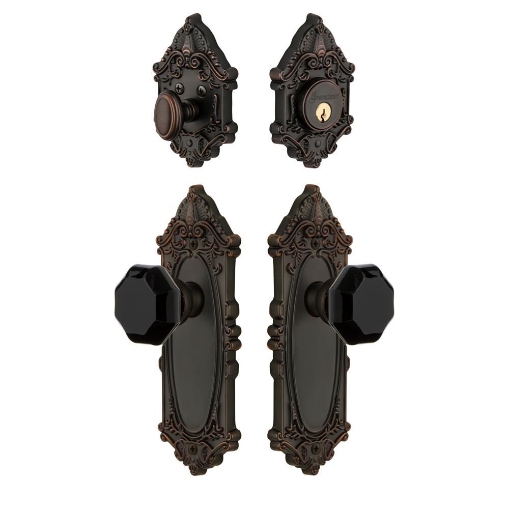 Grandeur by Nostalgic Warehouse GVCLYO Grande Victorian Plate with Lyon Knob and matching Deadbolt in Timeless Bronze