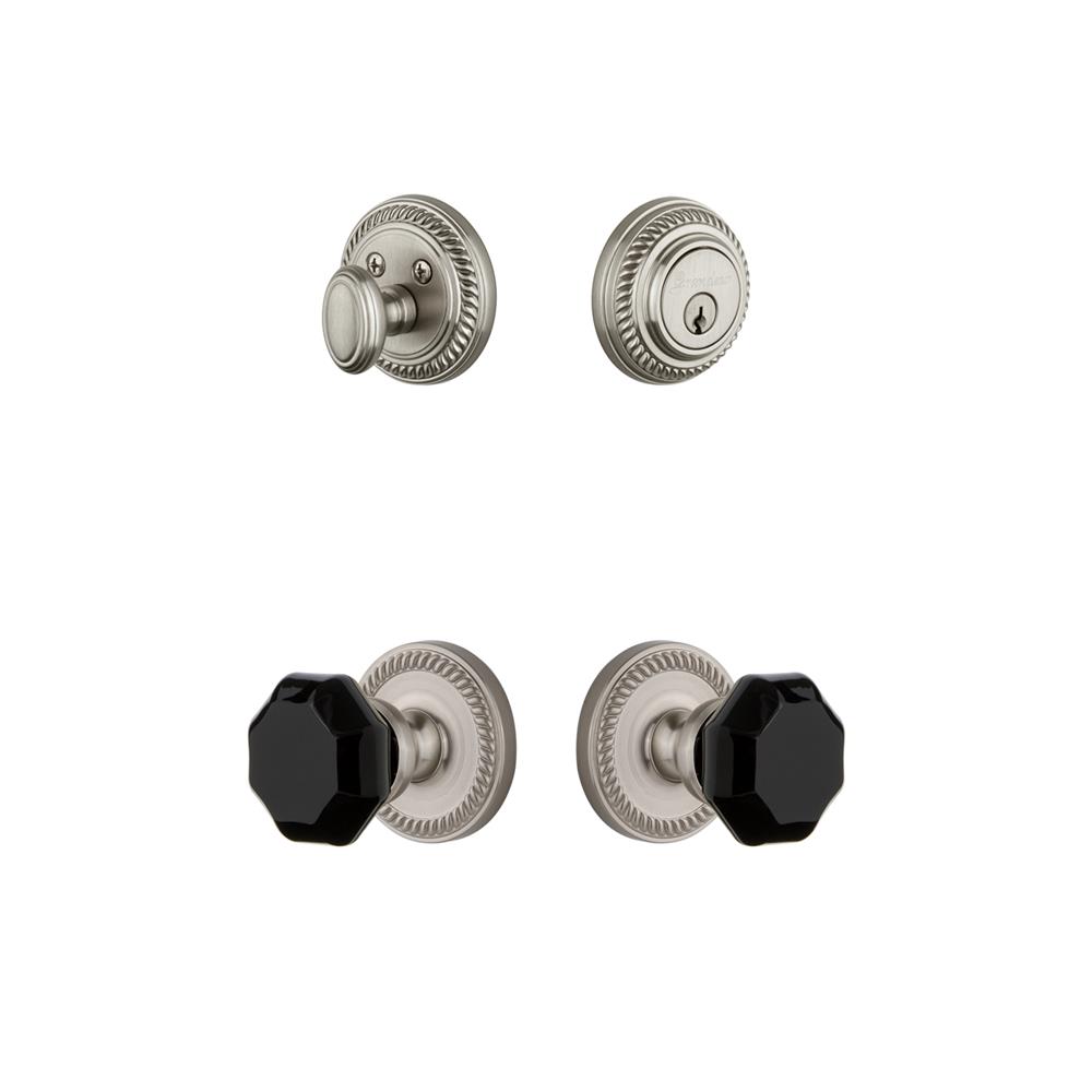 Grandeur by Nostalgic Warehouse NEWLYO Newport Rosette with Lyon Knob and matching Deadbolt in Satin Nickel