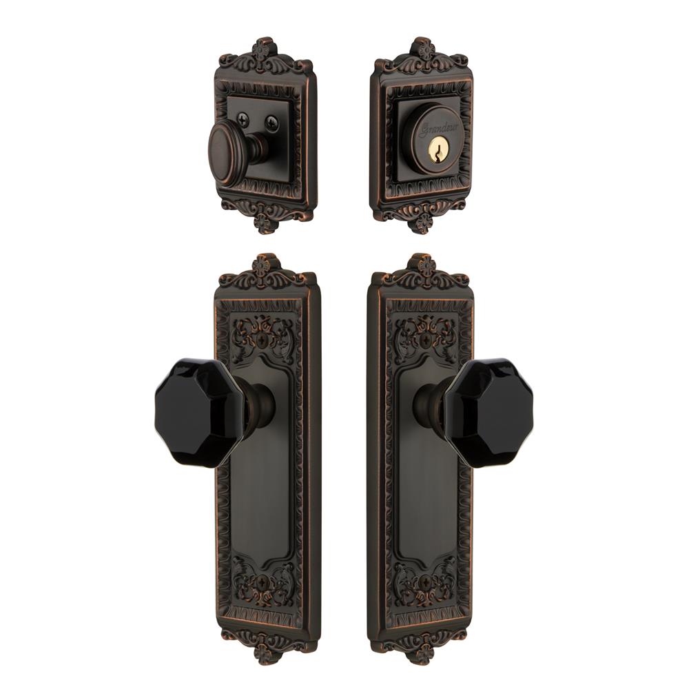 Grandeur by Nostalgic Warehouse WINLYO Windsor Plate with Lyon Knob and matching Deadbolt in Timeless Bronze