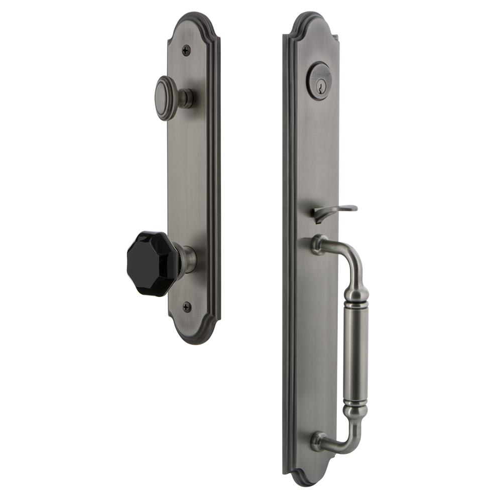 Grandeur by Nostalgic Warehouse ARCCGRLYO Arc One-Piece Handleset with C Grip and Lyon Knob in Antique Pewter