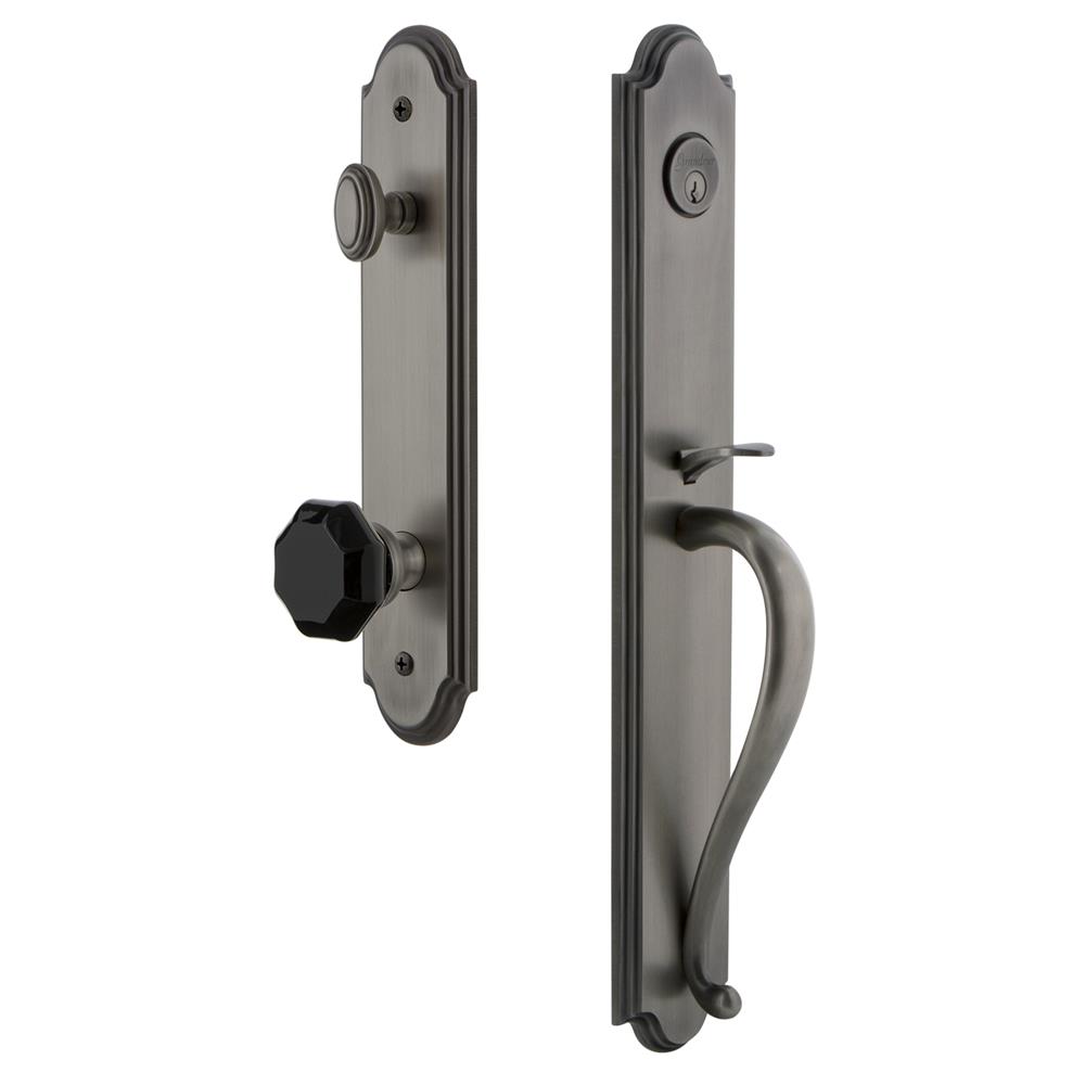 Grandeur by Nostalgic Warehouse ARCSGRLYO Arc One-Piece Handleset with S Grip and Lyon Knob in Antique Pewter