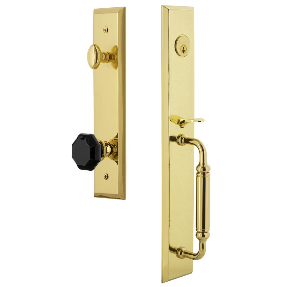 Grandeur by Nostalgic Warehouse FAVCGRLYO Fifth Avenue One-Piece Handleset with C Grip and Lyon Knob in Lifetime Brass