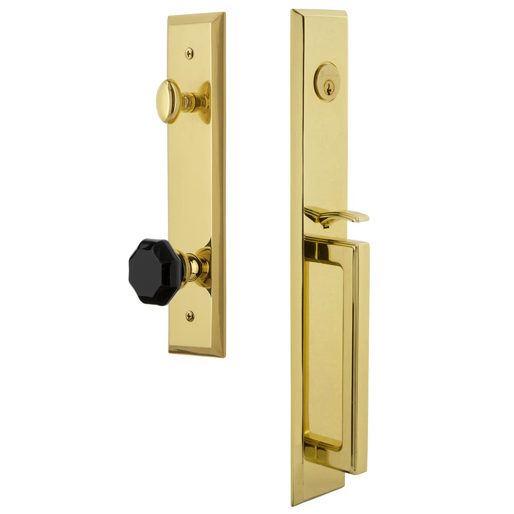 Grandeur by Nostalgic Warehouse FAVDGRLYO Fifth Avenue One-Piece Handleset with D Grip and Lyon Knob in Lifetime Brass