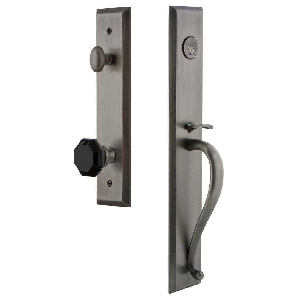 Grandeur by Nostalgic Warehouse FAVSGRLYO Fifth Avenue One-Piece Handleset with S Grip and Lyon Knob in Antique Pewter