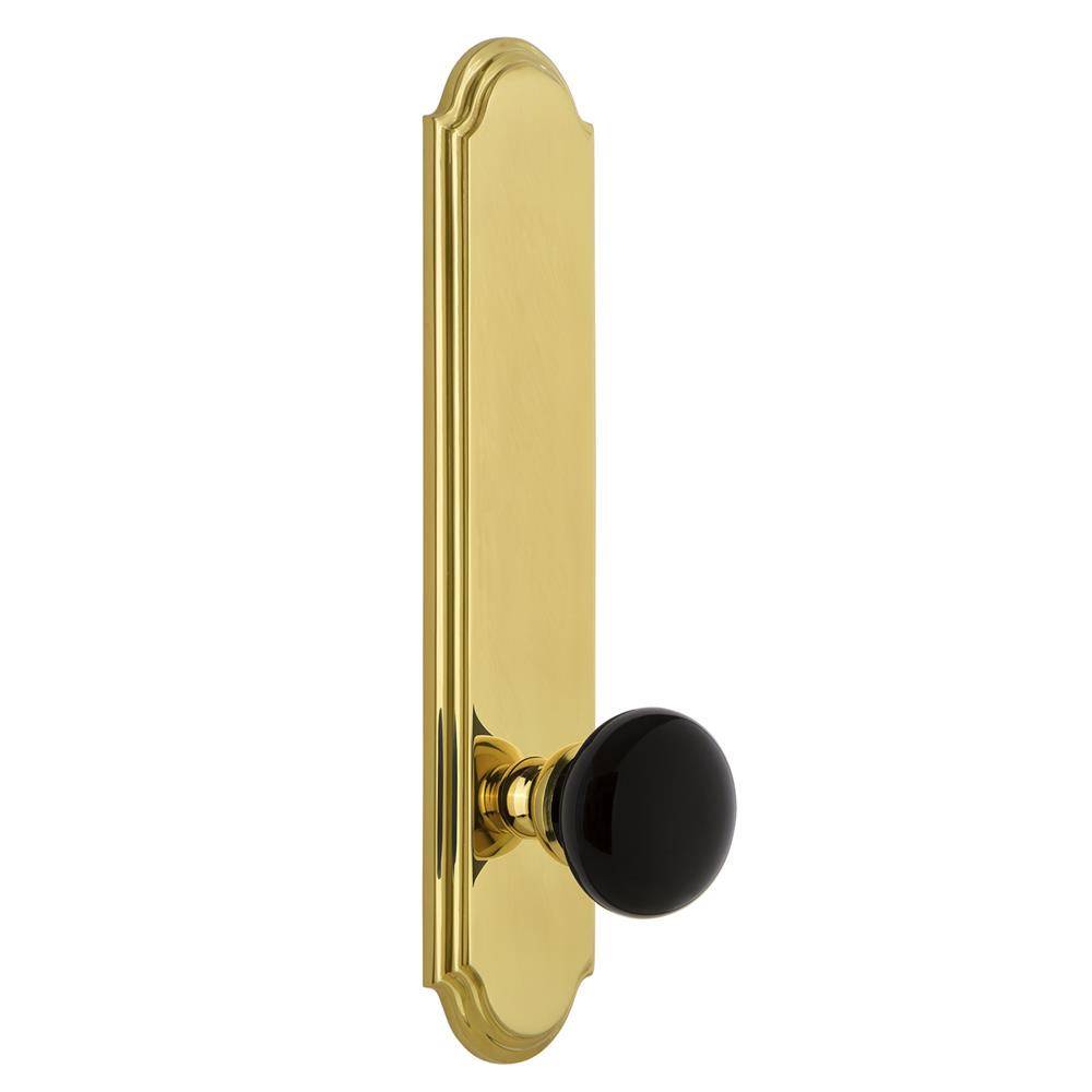 Grandeur by Nostalgic Warehouse ARCCOV Arc Plate Passage Tall Plate Coventry Knob in Polished Brass