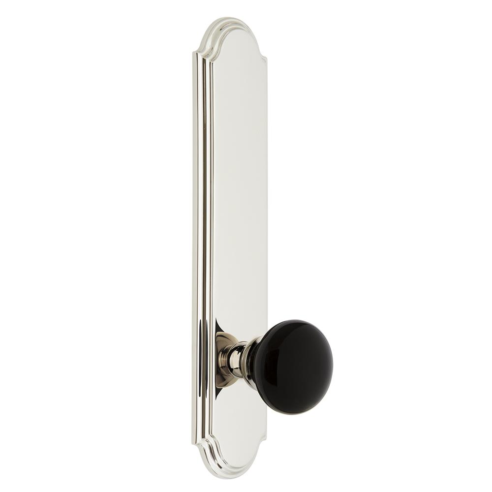 Grandeur by Nostalgic Warehouse ARCCOV Arc Plate Passage Tall Plate Coventry Knob in Polished Nickel