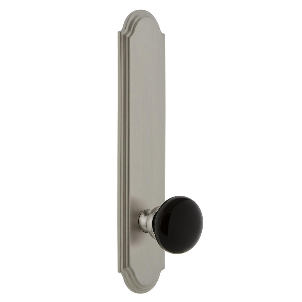 Grandeur by Nostalgic Warehouse ARCCOV Arc Plate Passage Tall Plate Coventry Knob in Satin Nickel