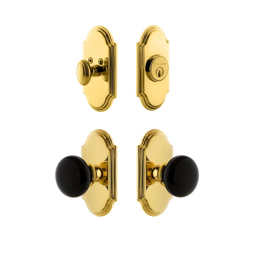 Grandeur by Nostalgic Warehouse ARCCOV Arc Plate with Coventry Knob and matching Deadbolt in Lifetime Brass