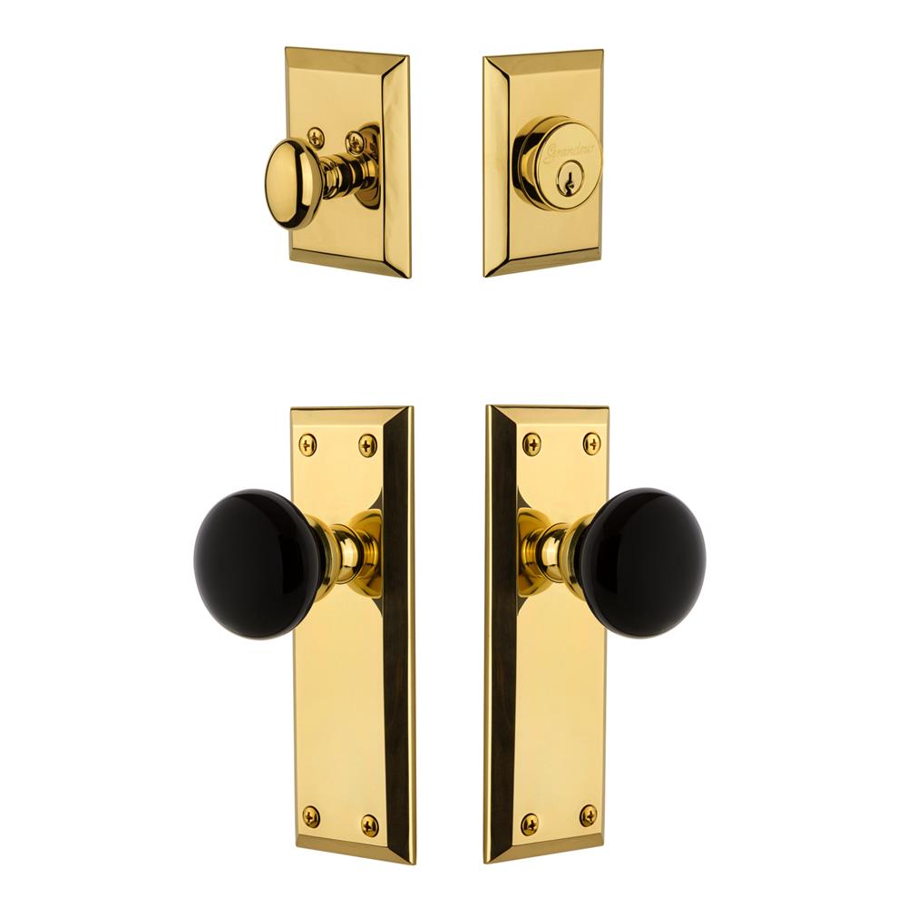 Grandeur by Nostalgic Warehouse FAVCOV Fifth Avenue Plate with Coventry Knob and matching Deadbolt in Lifetime Brass
