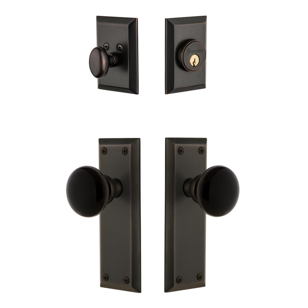 Grandeur by Nostalgic Warehouse FAVCOV Fifth Avenue Plate with Coventry Knob and matching Deadbolt in Timeless Bronze