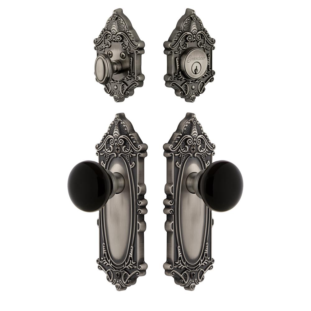 Grandeur by Nostalgic Warehouse GVCCOV Grande Victorian Plate with Coventry Knob and matching Deadbolt in Antique Pewter