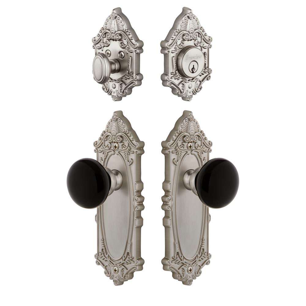 Grandeur by Nostalgic Warehouse GVCCOV Grande Victorian Plate with Coventry Knob and matching Deadbolt in Satin Nickel