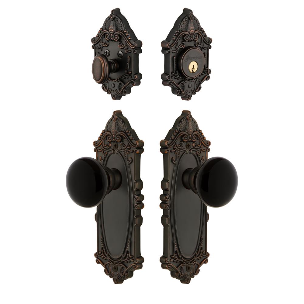 Grandeur by Nostalgic Warehouse GVCCOV Grande Victorian Plate with Coventry Knob and matching Deadbolt in Timeless Bronze
