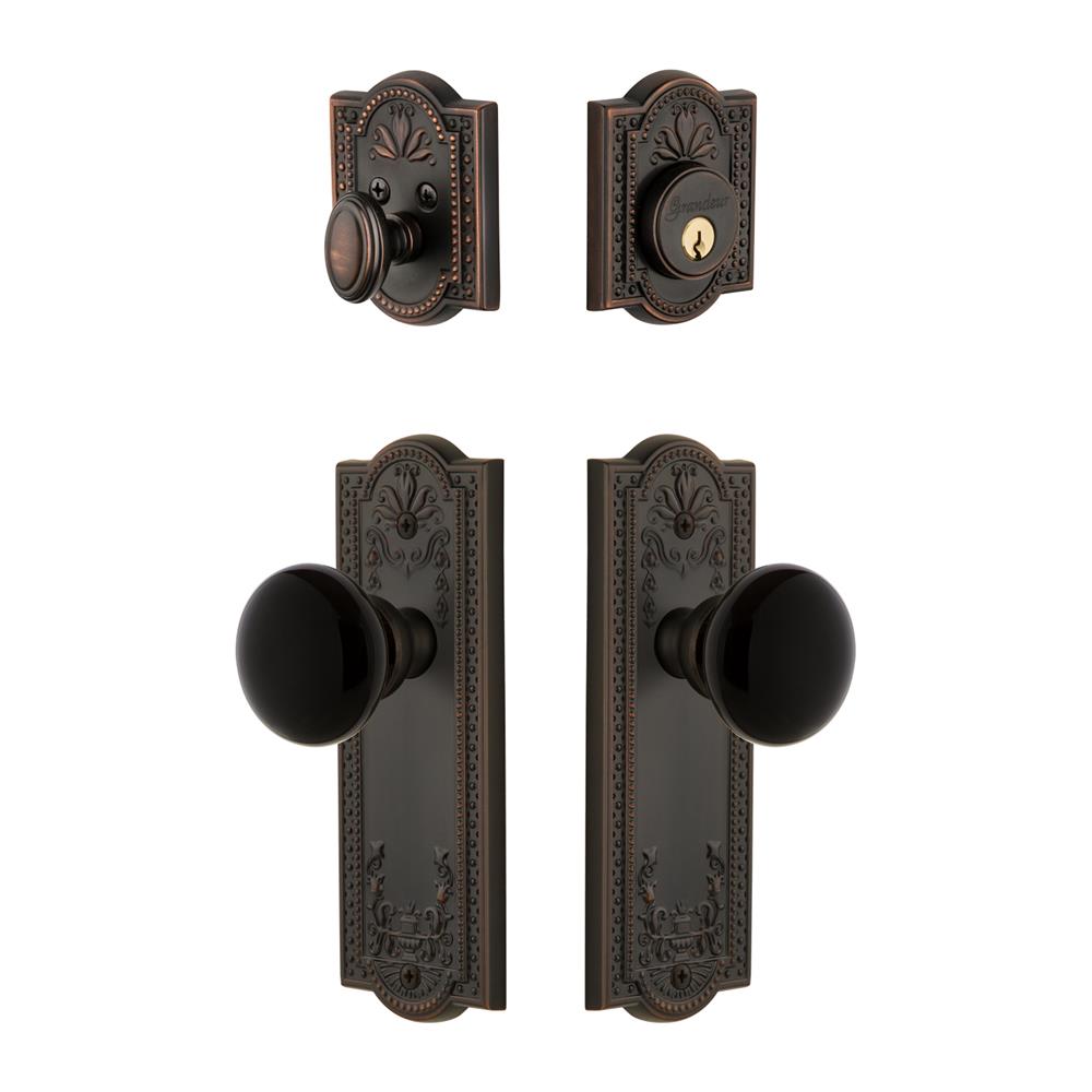 Grandeur by Nostalgic Warehouse PARCOV Parthenon Plate with Coventry Knob and matching Deadbolt in Timeless Bronze