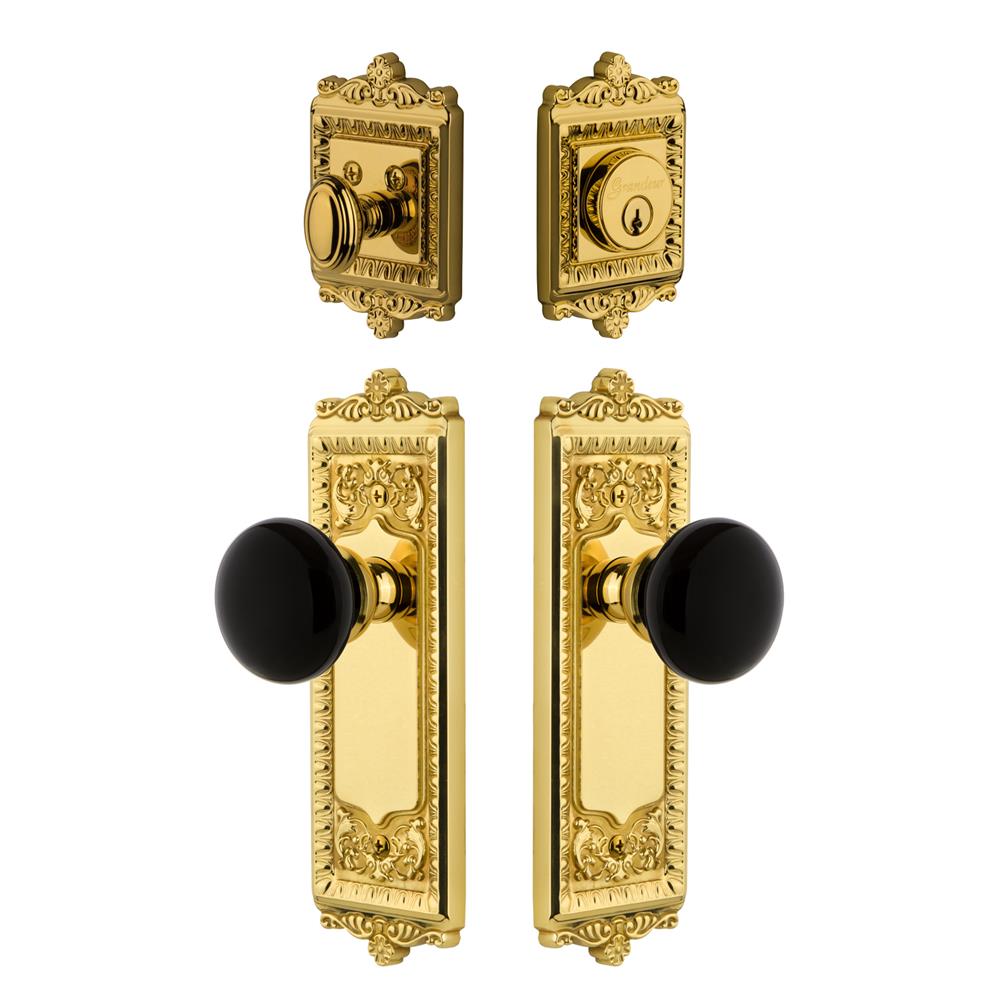 Grandeur by Nostalgic Warehouse WINCOV Windsor Plate with Coventry Knob and matching Deadbolt in Lifetime Brass