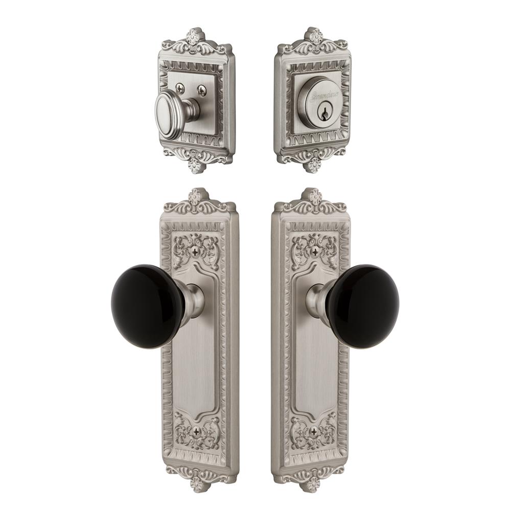 Grandeur by Nostalgic Warehouse WINCOV Windsor Plate with Coventry Knob and matching Deadbolt in Satin Nickel