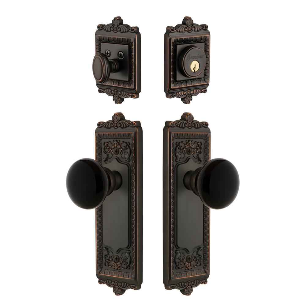 Grandeur by Nostalgic Warehouse WINCOV Windsor Plate with Coventry Knob and matching Deadbolt in Timeless Bronze